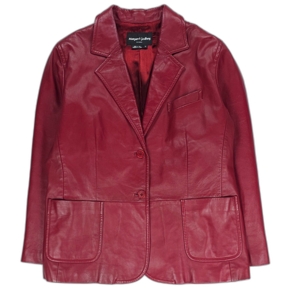 VINTAGE 100% Leather Blazer Jacket Burgundy Y2k Downtown Girl Clean Girl Minimal